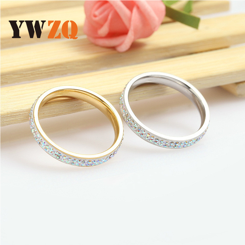 R RUBY Jóias de Aço Inoxidável Anel de Aço Titânio Moda Arco Duas Linhas Argila Macia Diamante Diamantes Diamantes Fresc