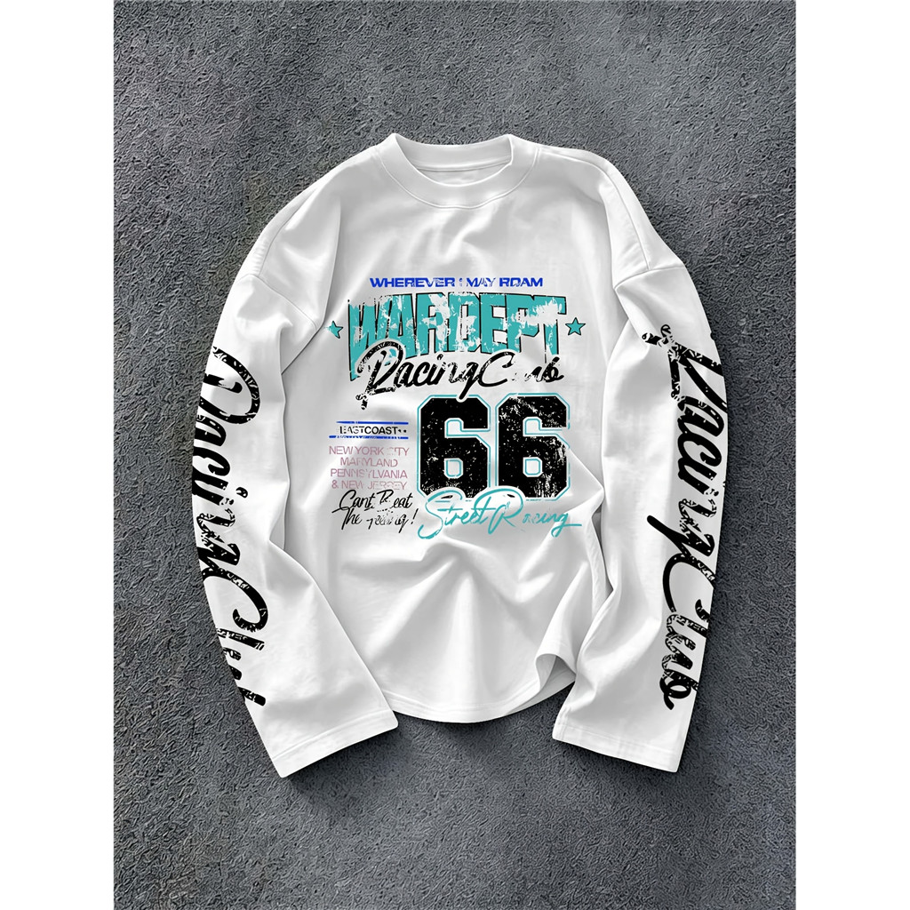 Top De Manga Comprida Estampado Masculino Para Primavera E Outono , Camiseta Casual Esportes Ao Ar Livre , Material De P