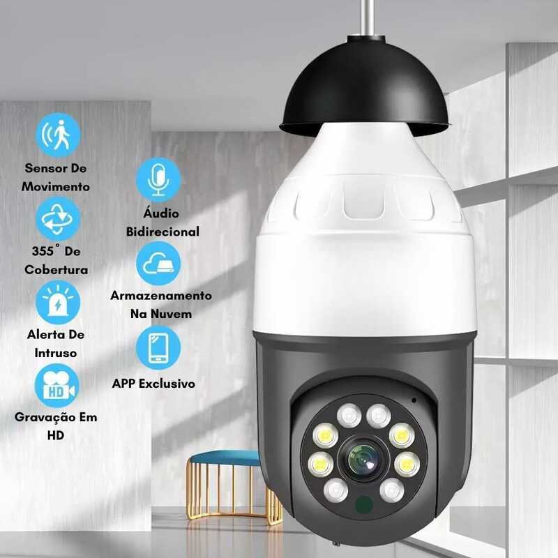 Câmera de Segurança Wi-Fi JORTAN JT-9296 PROB com Soquete de Lâmpada, Visão Noturna Colorida IP44