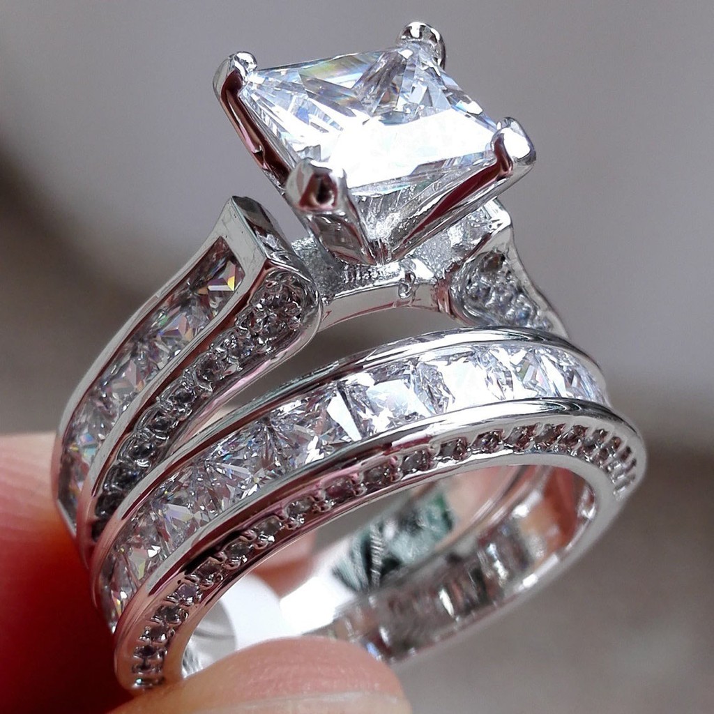 R RUBY Zircon Anel Casal Anel Jóias Europeu Americano Jóias Zircão Anel Único Conjunto de Diamante Anel