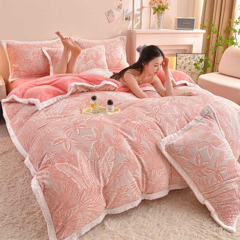 Conjunto de quatro peças de lã de leite estilo quente esculpido estilo em relevo flanela espessada inverno leite velo co
