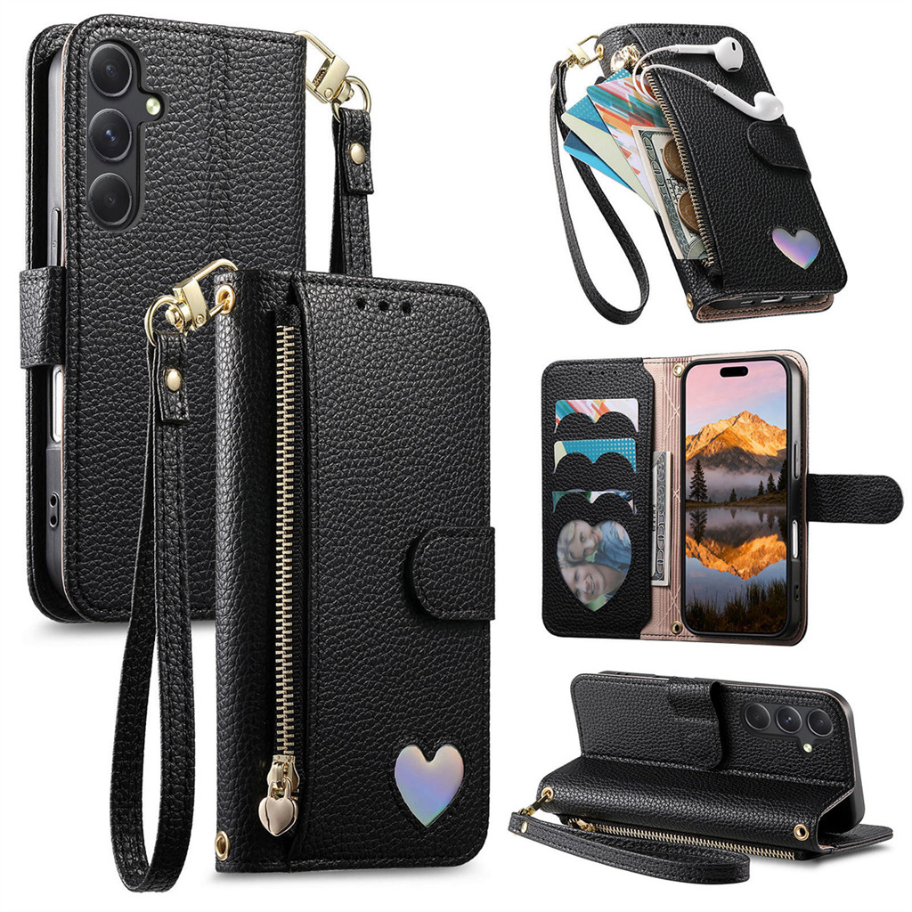 Samsung Galaxy A27 A17 A57 A27 A08 A18 A07 A56 A36 A26 A06 A16 A37 5G 4G Carteira Caso De Telefone Couro Brilhante Amor 