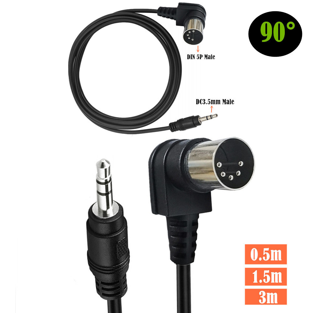 Áudio DC3.5mm para 90°Cabo adaptador macho MIDI curvo de 5 núcleos, saída de áudio do computador MIDI5-Core DIN5P