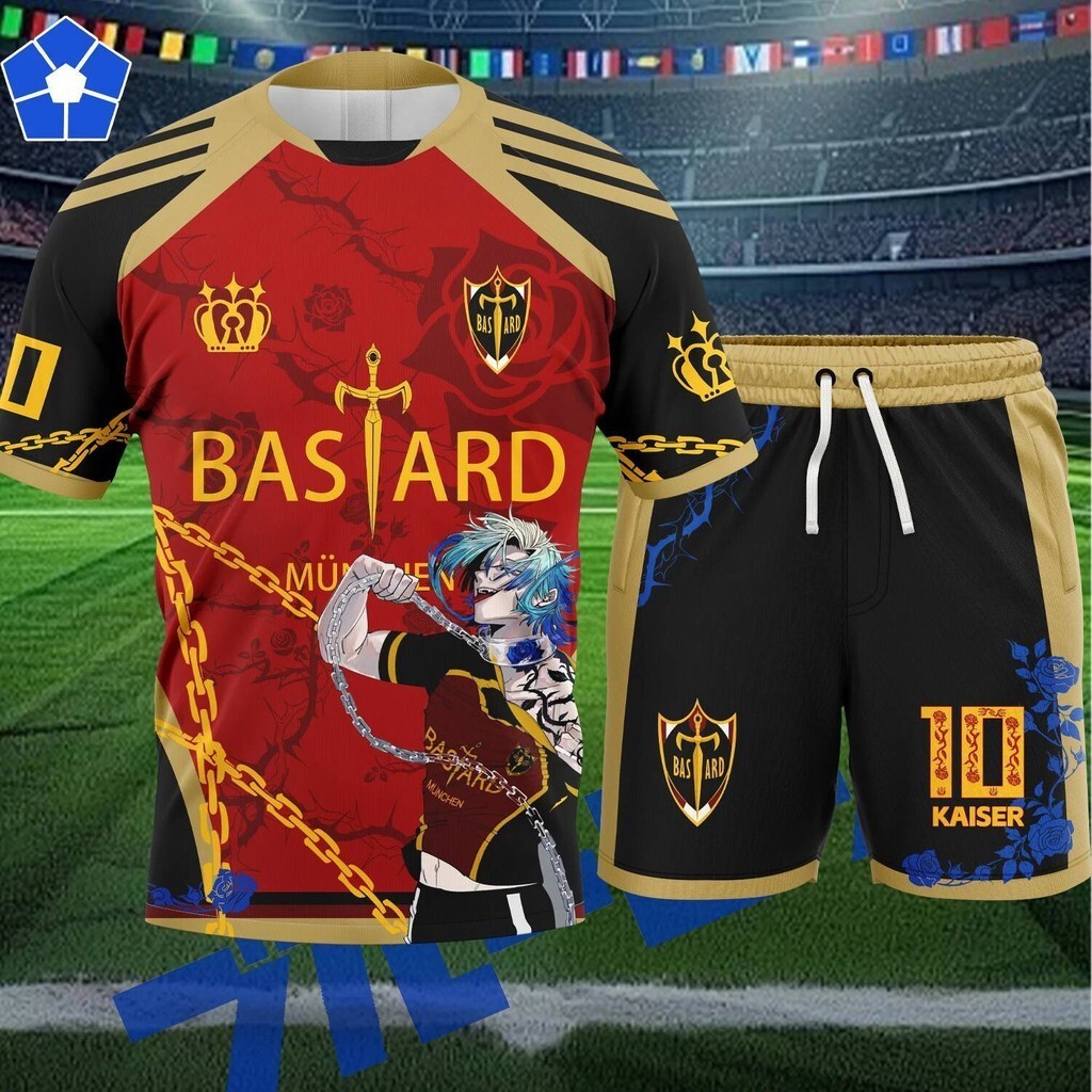 Camiseta De Futebol Cosplay Michael Kaiser Padrão Replika Azul Bloqueio Bastard Munchen Anime Masculino Shorts Conjunto 