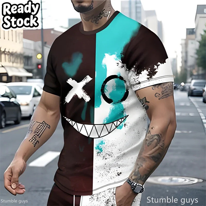 Moda Masculina Streetwear Retro Camiseta Verão Solto Manga Curta Respirável Tecido Macio Oversized Esportes 3D Masculino