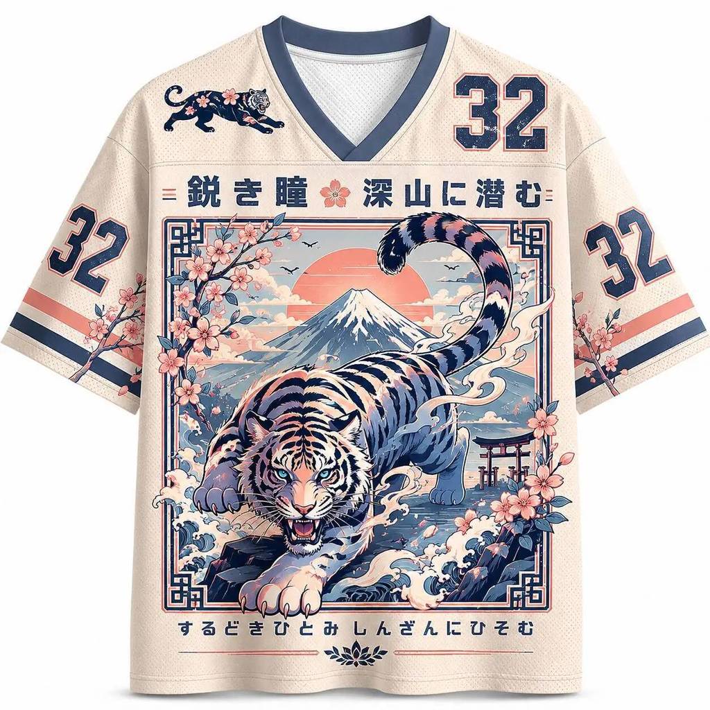 2026 Verão Moda Nova Diversão Gótica Fuji Montanha Tigre Descendente D Impressão Lazer Ao Ar Livre Esportes Fitness Com