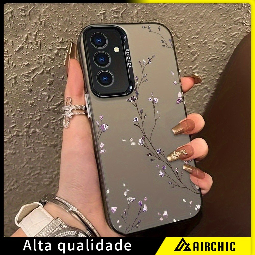 Capinha Flores Roxas Delicadas Para Samsung A07 A17 A15 A16 A23 A34 A35 A54 A55 S21 S22 S23 S24 FE S25