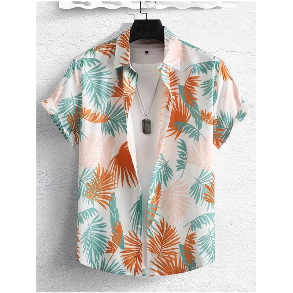 Camisa Barong Estilo Havaiano Masculina Com Elementos De Arte Vegetal , top Estampado , casual De Manga Curta De Verão 0