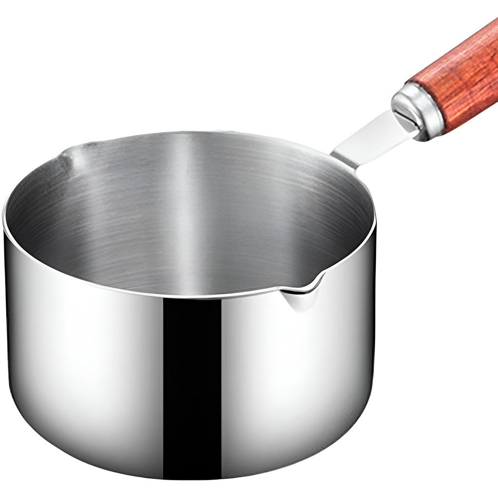JS Mini Panela de Aço Inox 250ml com Cabo de Madeira – Compacta, Resistente e Ideal para Pequenas Porções