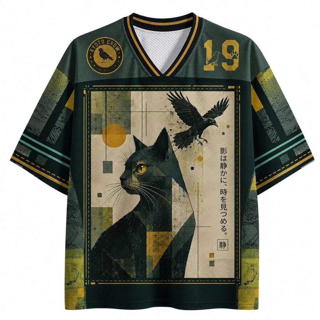 2026 Verão Moda Nova Retro Zen Gato Preto Corvo Arte Design 3D Impresso Camiseta Lazer Ao Ar Livre Esportes Solto Com De