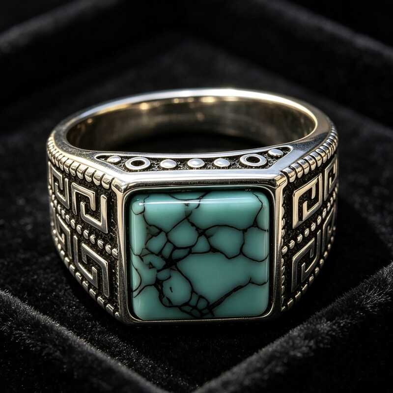Lindo anel 2026 novo estilo anel masculino simples moda quadrado diamante azul turquesa anel masculino listrado anel exc