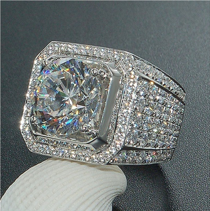 Viviane Anel Europeu Americano Branco Novo Estilo Dominador Anel de Diamante Masculino Micro-Incrustado Anel de Diamante