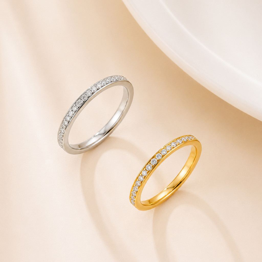 R RUBY Anel de aço inoxidável ouro prata 2mm anel fino anel de diamante anel de casal decoração de joias