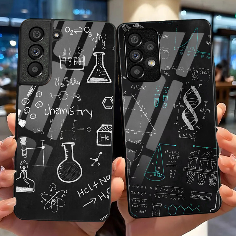 Química Matemática 01 Caso De Telefone Vidro Para Samsung Galaxy S20 FE S20 Plus S21 S22 S23 S23 S24 S25 S26 Ultra Capa