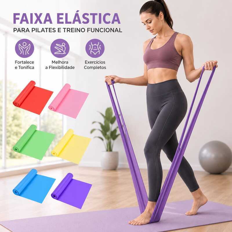 Faixa Elástica de Resistência para Pilates Treino Funcional Academia Alongamento e Exercícios