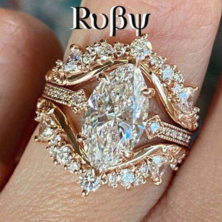 Ruby ** Conjunto de anel de princesa doce Design de luxo moda conjunto de joias exclusivas anel Micro-conjunto anel de c