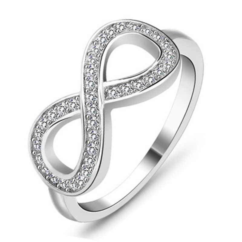 Ruby ** Joias Simples Infinito Anel de 8 Personagens Exagerado Anel de Diamante Único Anel de Zircão Incrustado Europeu 