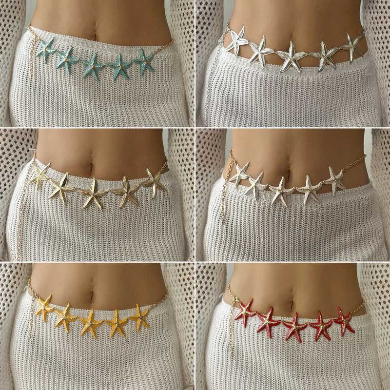 Acessórios estilo oceano único dourado estrela do mar cintura corrente estilo férias moda Metal corpo corrente acessório