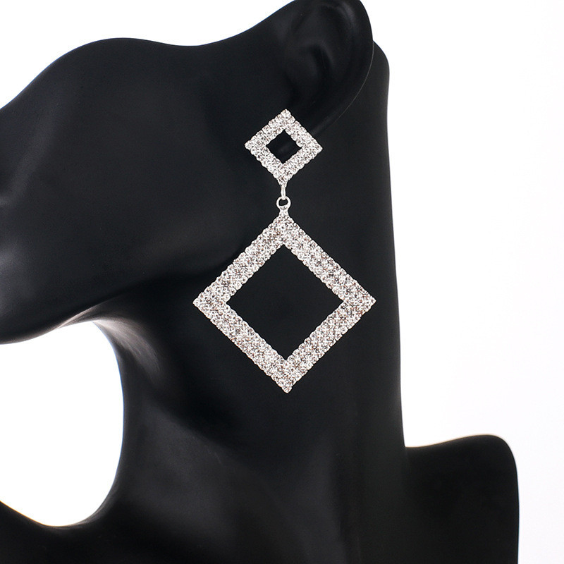 R RUBY * Novo estilo Fashion quadrado diamante strass brincos garra corrente brincos de diamante E711