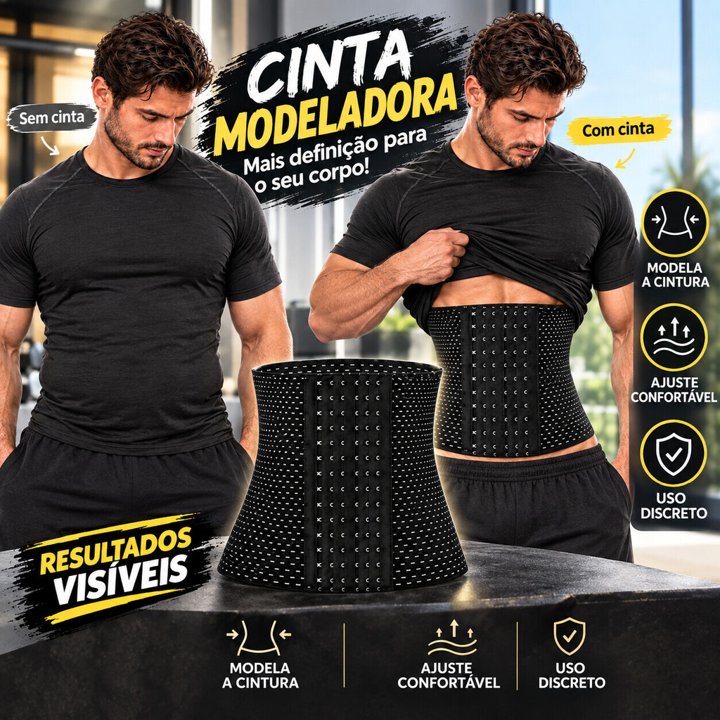 Cinta Modeladora Masculina 6 Fileiras de Ajuste – Compressão Abdominal Respirável, Preta e Bege, PP ao GG