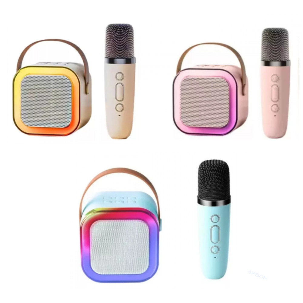 Caixa de Som Bluetooth Karaokê Portátil LED Com Microfone K12 (***DISPONÍVEL SOMENTE ROSA E BEGE)