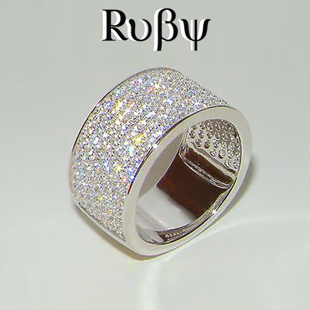 Ruby * novo estilo dominador versão ampla diamante completo anel de diamante masculino moda anel luz estilo luxo anel de