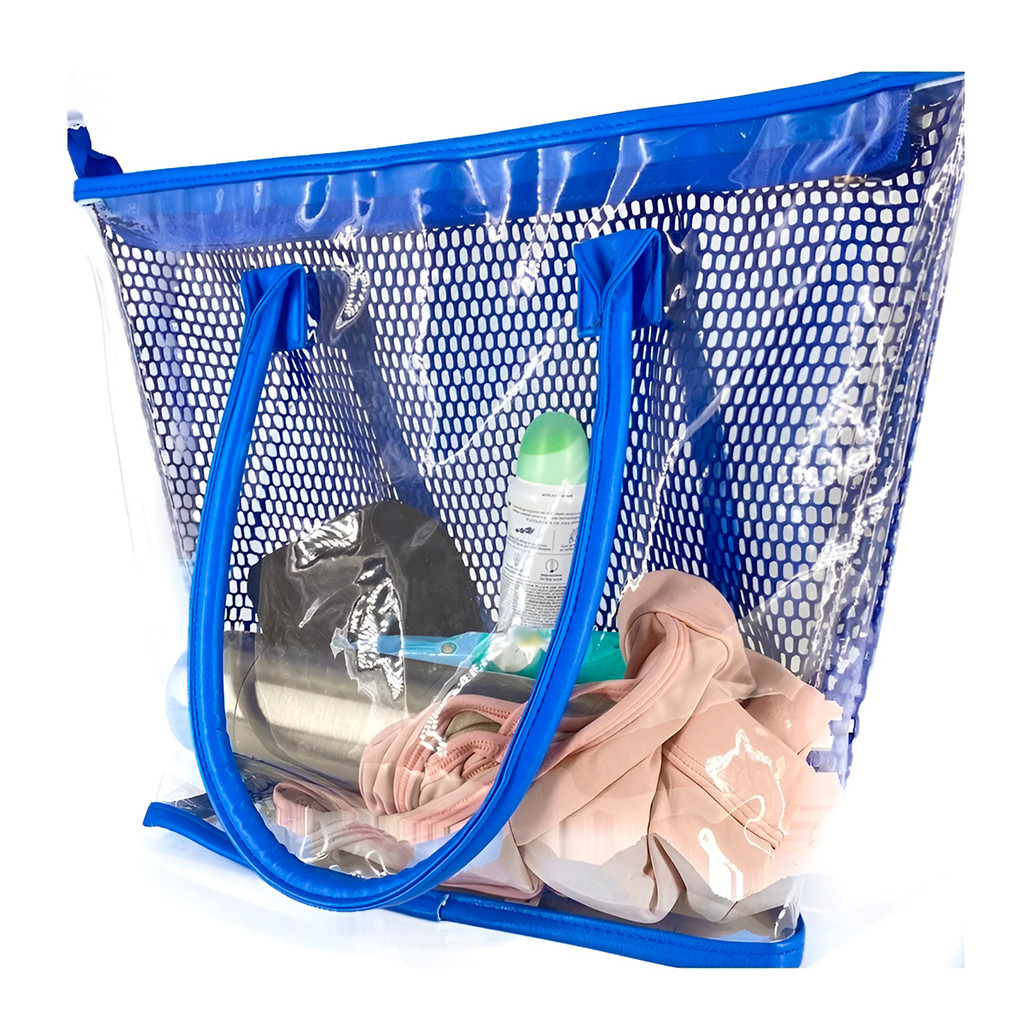 JS Bolsa Transparente de Plástico Rendado Praia Piscina Azul