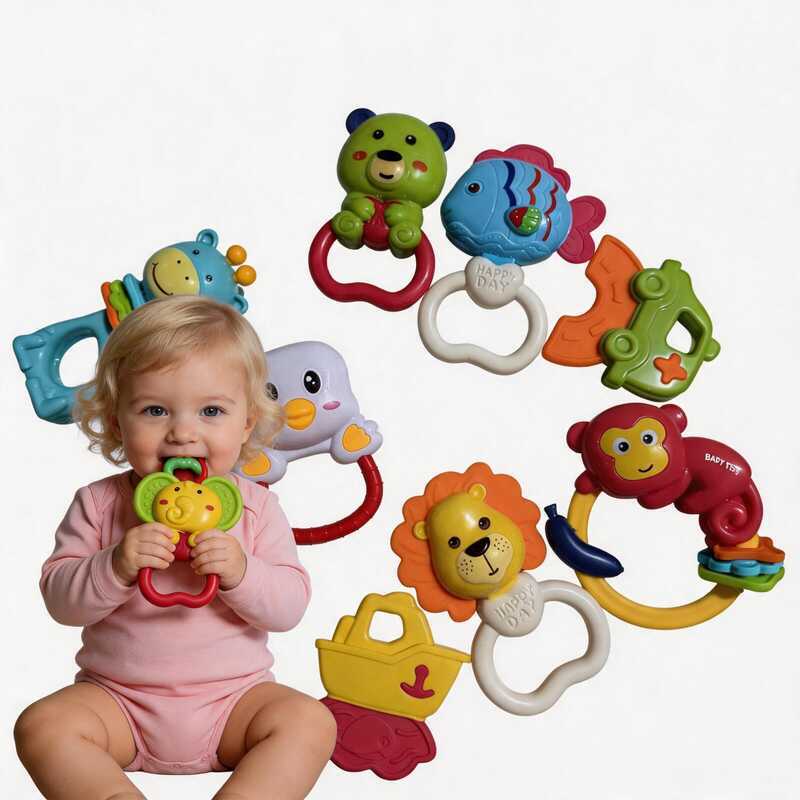 Kit Chocalhos Mordedores para Bebê Brinquedo Sensorial Colorido Educativo Infantil
