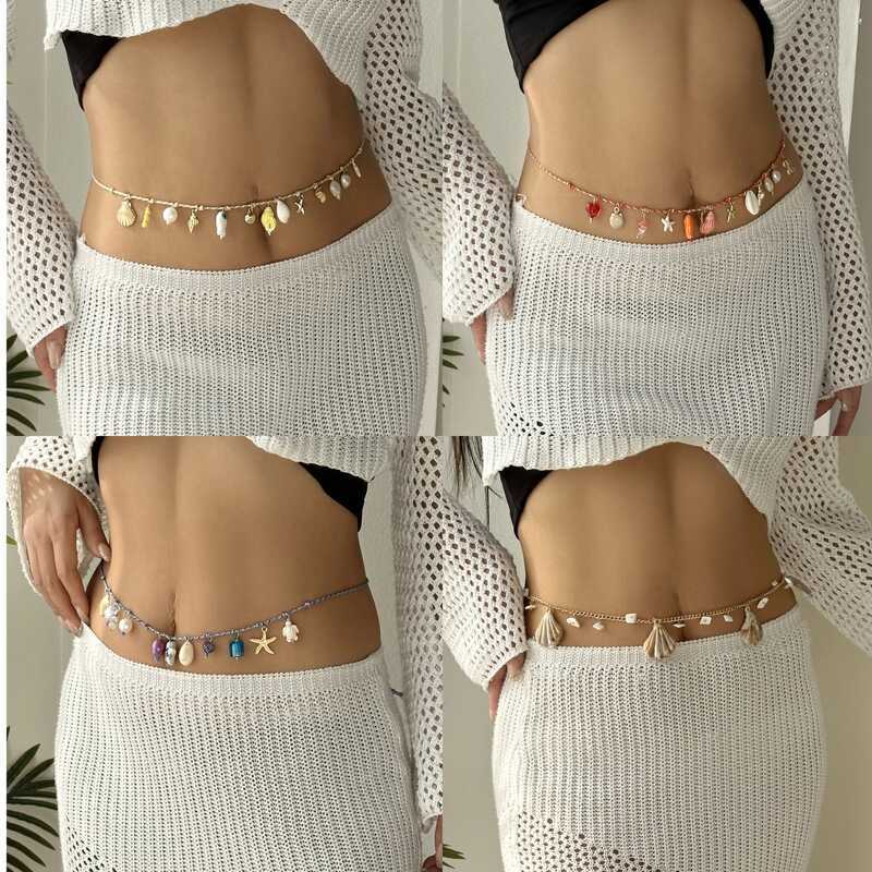 Moda na moda pingente estrela do mar pérola concha cascalho concha cintura corrente senhoras Design All-Match acessórios