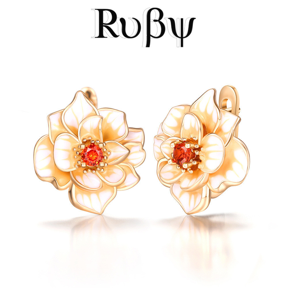 Ruby * Estilo Pastoral Brincos de Flor de Diamante Pequenos Brincos de Flor Natural Frescos Nicho Brincos de Design Simp