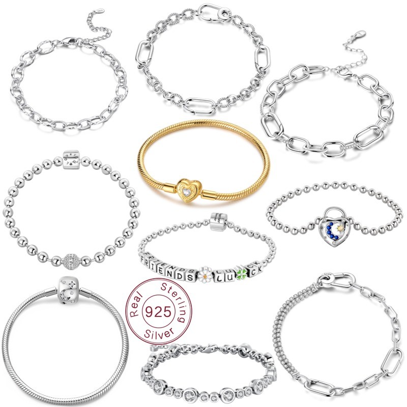 Pulseira de prata esterlina 925 17-20CM, pulseira de zircônia céu estrelado, adequada para mulheres, joias DIY, presente