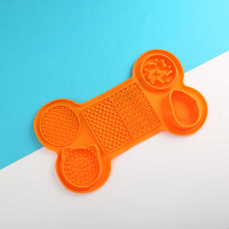 Bandeja de comida para animais de estimação tipo osso, almofada para lamber animais de estimação, Silicone de qualidade