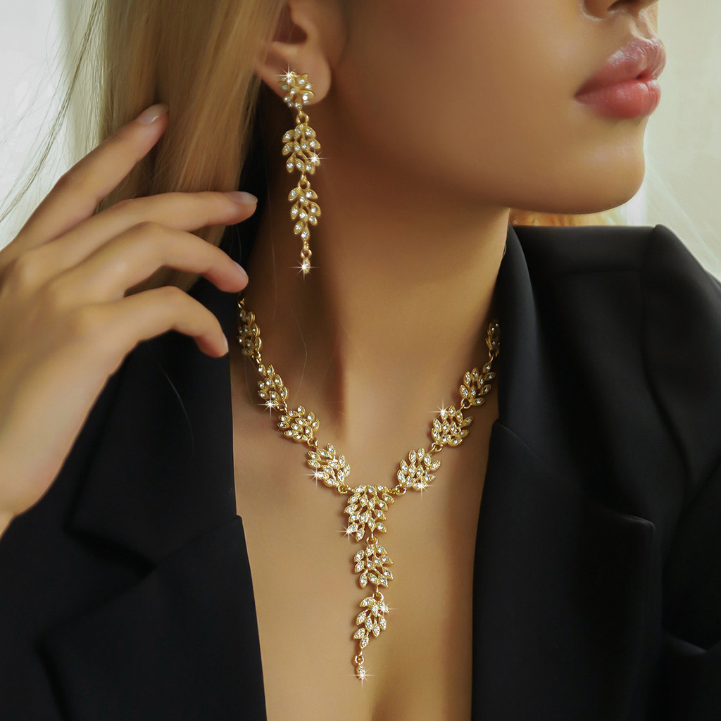 Clássico moda jóias trigo orelha moda criativa diamante colar brincos dois conjuntos moda acessórios de casamento femini