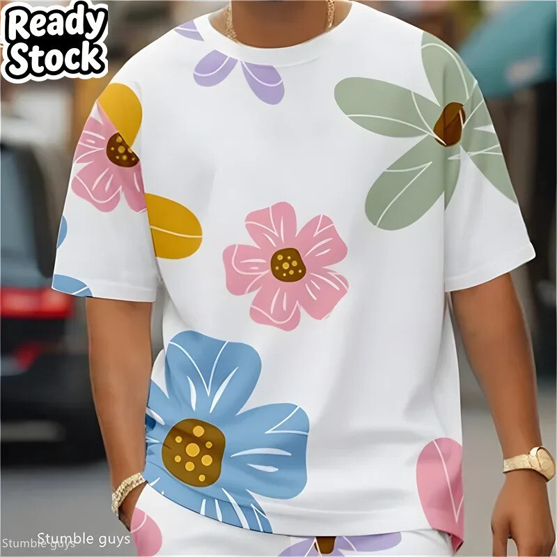 Verão Masculino Tamanho Grande Streetwear T Retro Inspirado Solto Manga Curta Respirável Macio Oversized Esportes 3D De