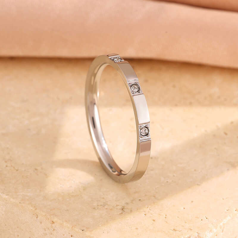 Anel de diamante banhado a aço inoxidável, anel de diamante em ouro rosa, nicho, anel fino para casal
