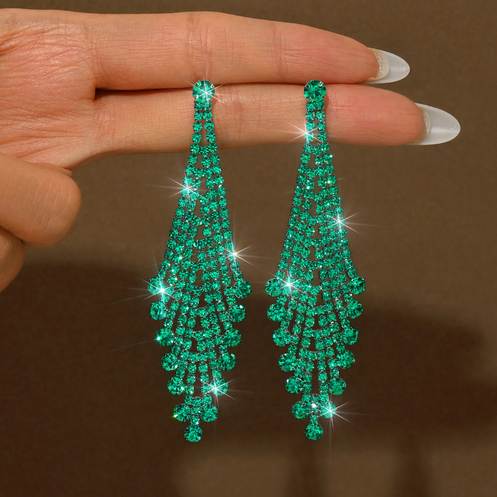 Estilo exagerado brincos Super piscando cheio de diamante diamante brincos longos moda feminina High-End brincos jóias