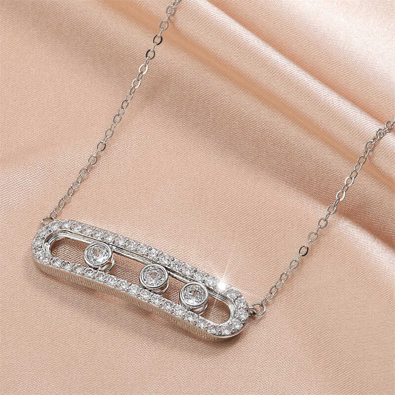 Simples estilo europeu clavícula corrente banhado a ouro diamante colar clipe de papel três colares de contas removíveis