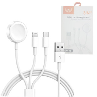 Cabo de Carregamento 3 em 1 Conexão Tipo-C, Lightning e Smart iWatch