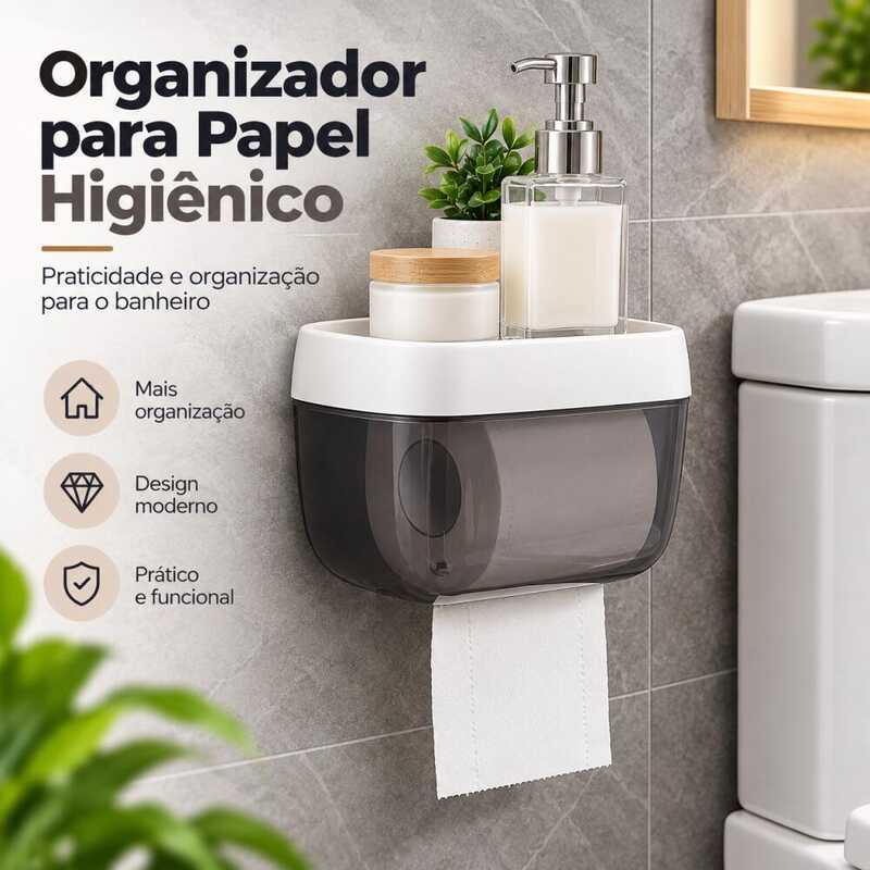 Porta Papel Higiênico Banheiro com Prateleira Porta Celular Adesivo Sem Furo Organizador de Parede