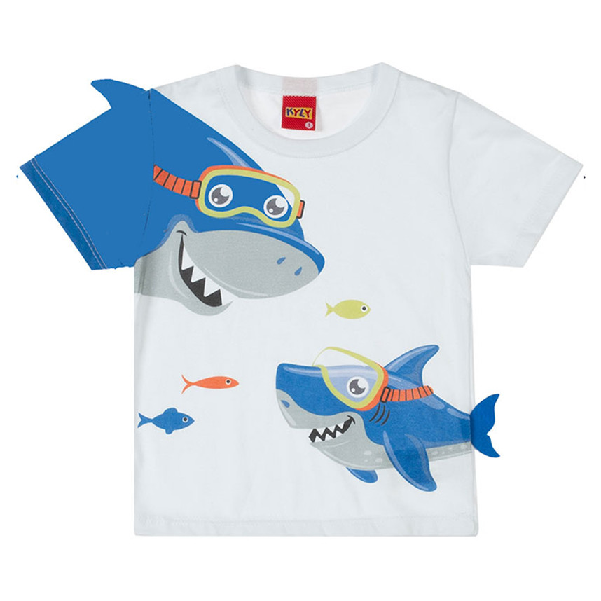Camiseta Infantil Menino Tubarão 100% Algodão Camiseta Infantil Masculina Kyly Estampa Tubarão Confortável