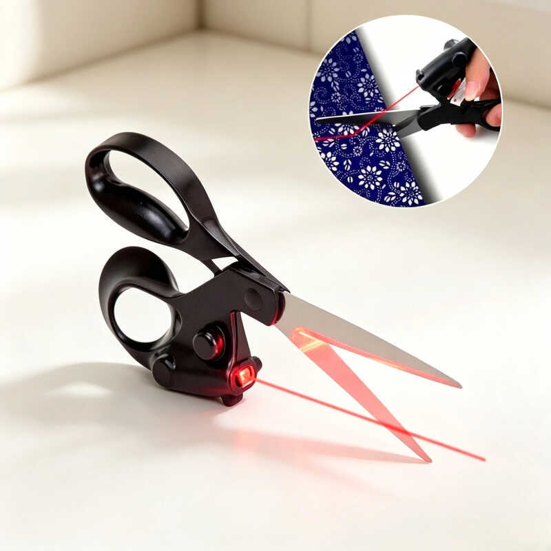 Tesoura com Guia Laser para Cortes Precisos em Costura, Patchwork e Materiais de Papelaria