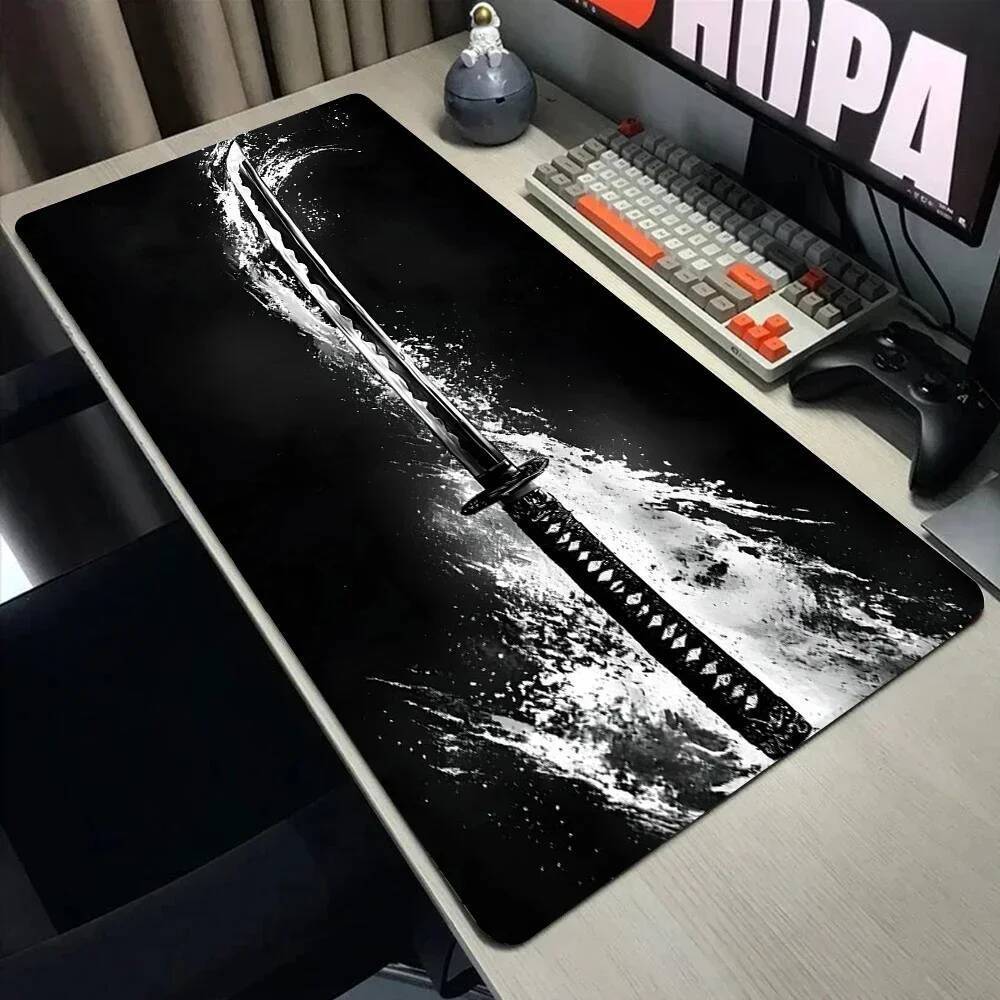 Mouse pad Preto Japonês samurai Espada Mesa XXL Grande Computador De Escritório Mousepad Acessórios Para Pc Teclado De B