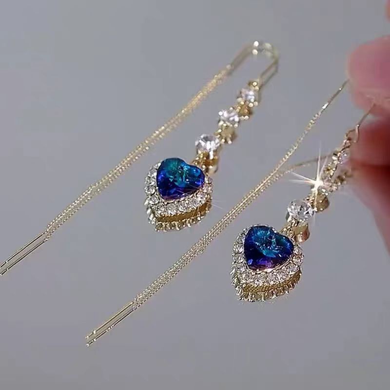 VIVIANE Novo Estilo Moda Imitação de Brincos de Cristal Azul Amor Coração Brincos de Diamante Brincos Femininos Luz Luxo