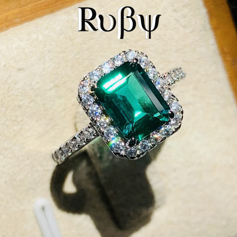 Rubi * Retro moda quatro garras princesa anel luz luxo retangular simulação acessórios de moda europeu americano clássic