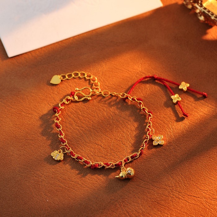 20 pulseira novo estilo chinês cabaça flor de quatro folhas pulseira de corda vermelha All-match moda High-end pulseira 