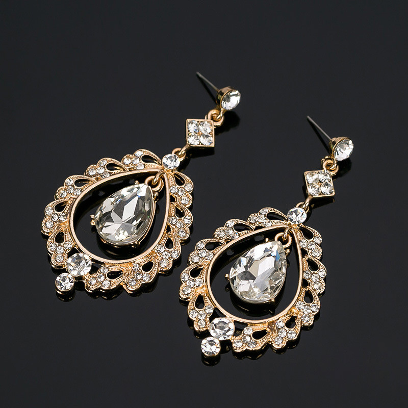 R RUBY * Brincos requintados de diamante de cristal da moda Brincos exclusivos de gota de água de diamante E274