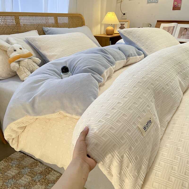 Classe A dupla face espessada mais veludo leite veludo cama conjunto de quatro peças roupa de cama de inverno flanela Co