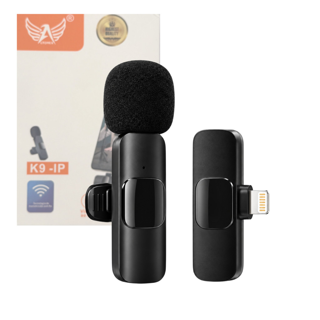 Microfone Condensador Lapela Sem Fio Wireless Receptor Lightning Profissional Altomex K9-IP