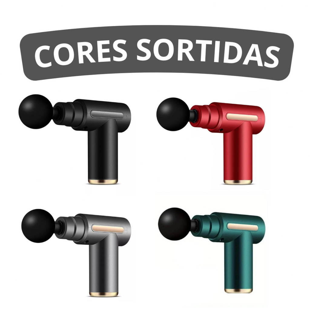 Pistola Massageadora Elétrica Muscular 6 Velocidades 4 Cabeças Recarregável USB Portátil