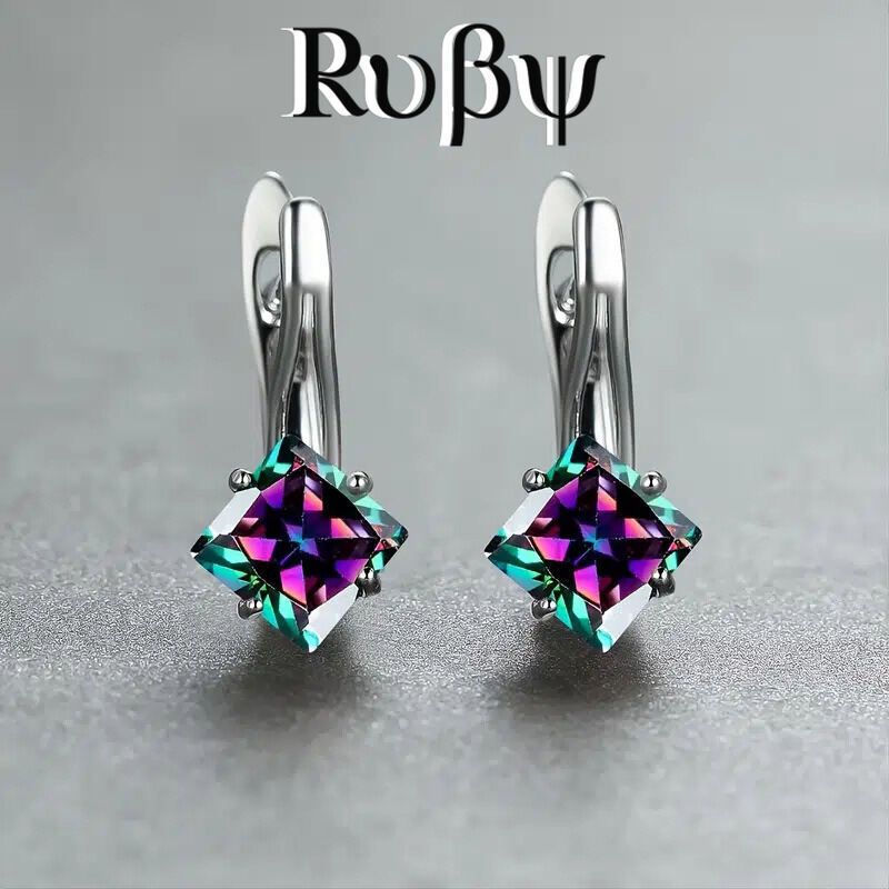 Ruby ** Novo estilo brincos estilo europeu americano arco-íris cúbico brincos luz luxo simples diamante Design brincos